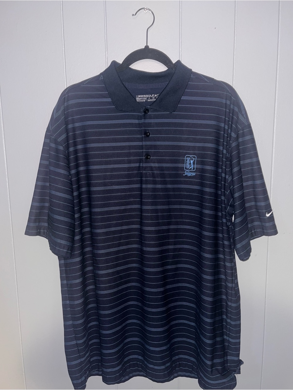 Nike Men's Navy Polo with Light Blue Stripes